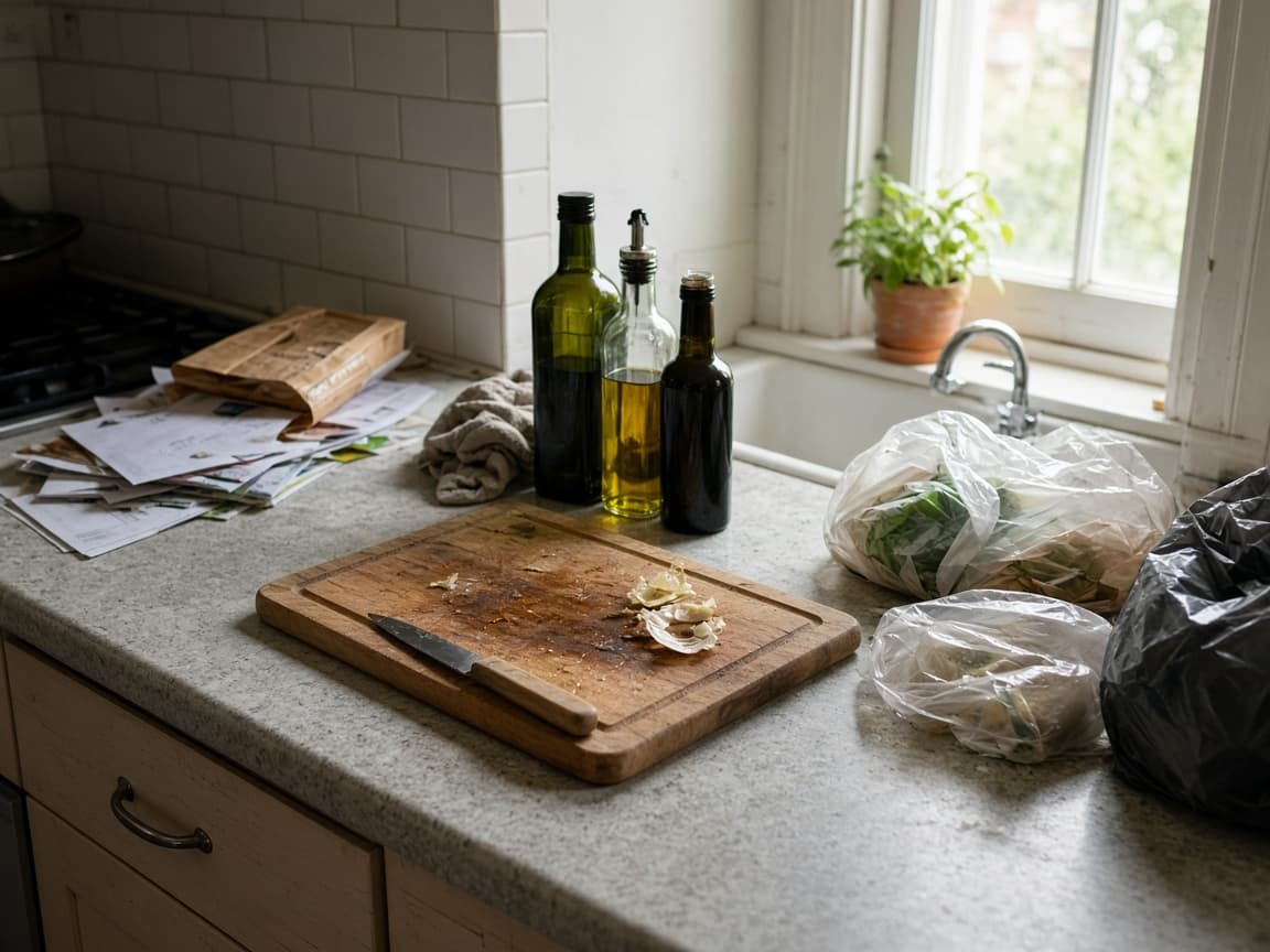 Kitchen counter before an AI image to image clutter removal