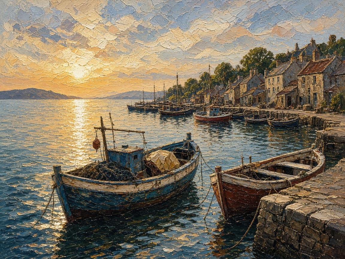 Harbor photo after an AI image to image oil-paint edit
