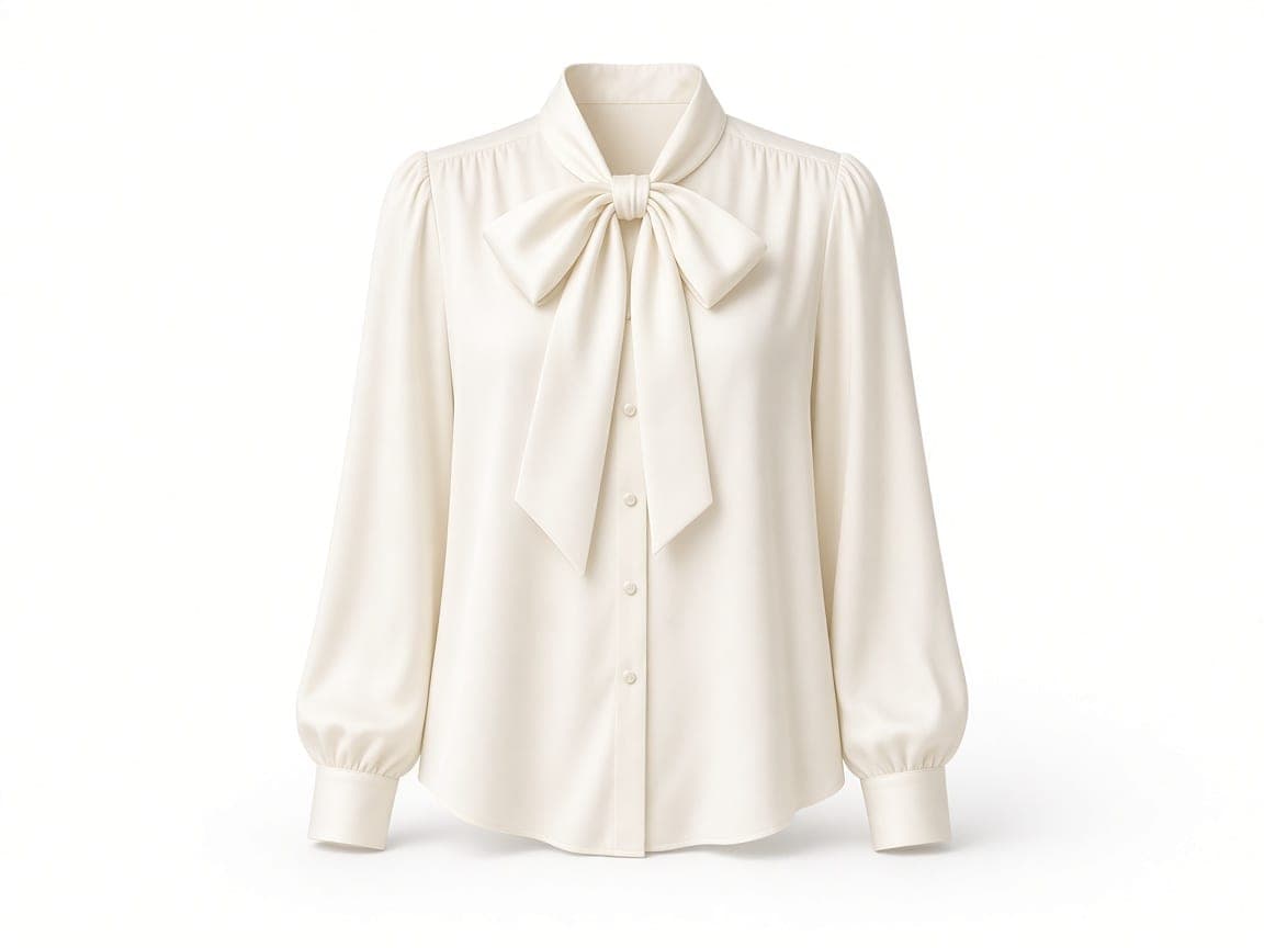 Ivory silk blouse as a ghost mannequin catalog shot on white