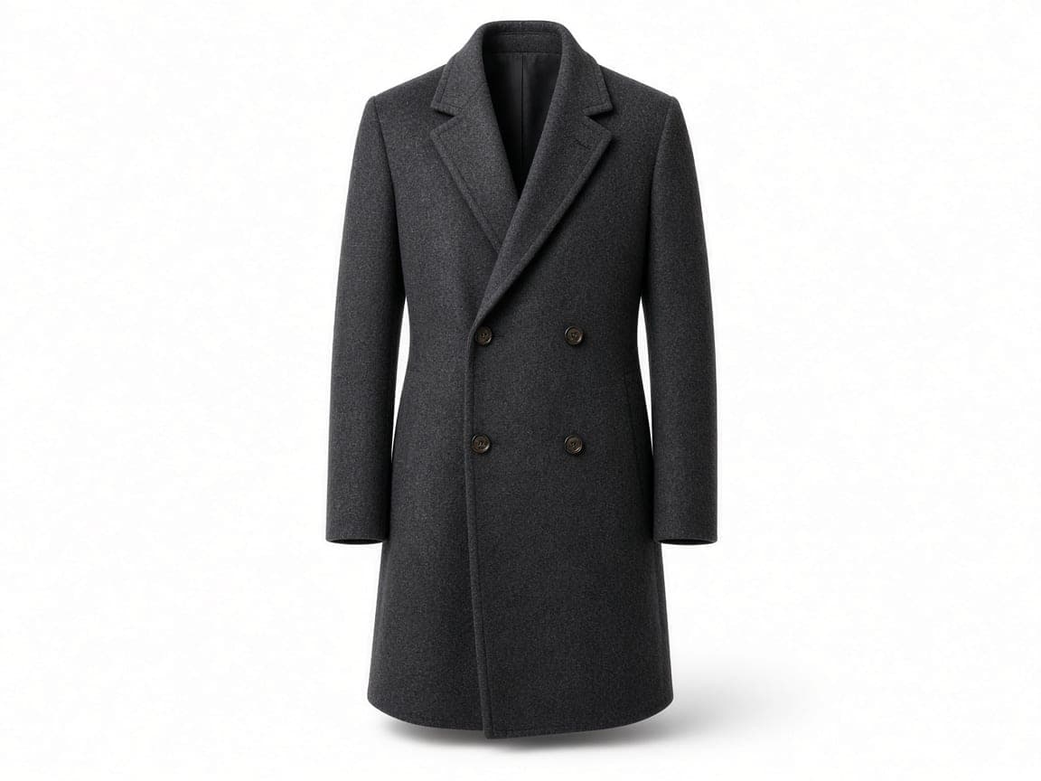 Charcoal wool overcoat as a ghost mannequin catalog shot on white